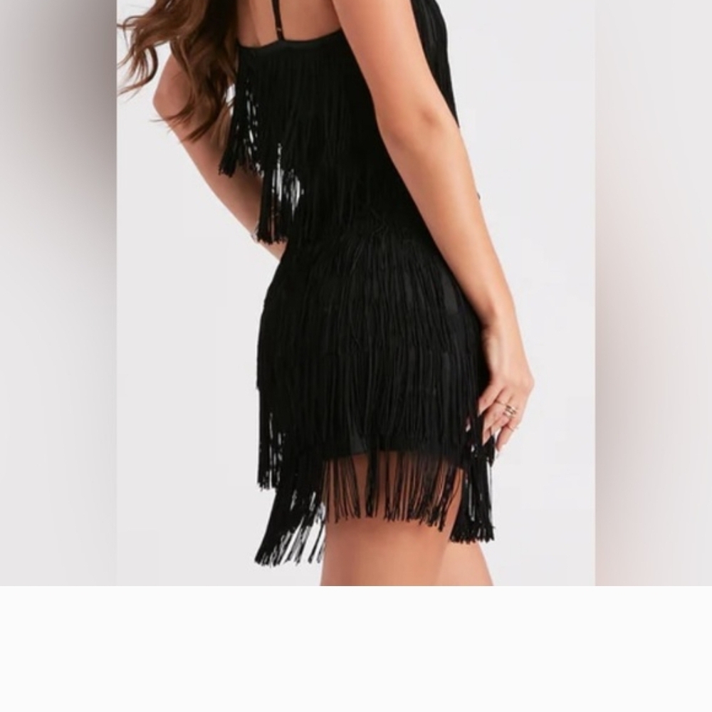 Windsor Elegant Black Fringe Mini Dress